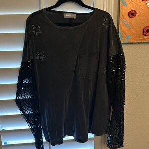 Black and Grey Sequin Longsleeve with stars
